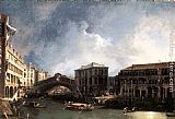 Canaletto Canvas Paintings - The Grand Canal near the Ponte di Rialto
